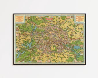 Mapa Berlina z 1931 r.: Sztuka ścienna w stylu vintage