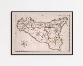 Vintage Sicily Map Print: Italy Island Wall Art