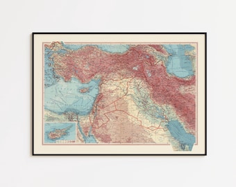Vintage Middle East Map: Geographical Wall Art Print