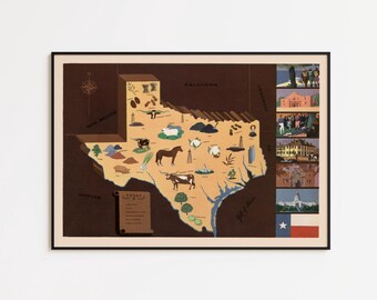 Vintage Texas Map Print: 1938 Historical Wall Art