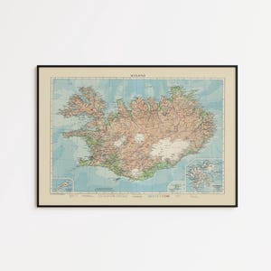 Vintage Iceland Map Poster: Fine Art Print, Framed Canvas