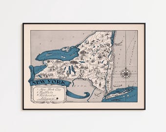 Vintage New York-karta Konsttryck: Canvastavla i antik stil