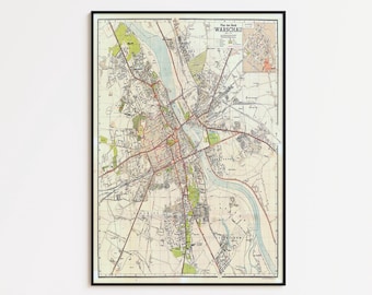 Mapa Warszawy z 1941 r., wydruk artystyczny: zabytkowa mapa miasta, dekoracja ścienna