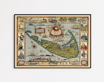 Vintage Nantucket Map Print: Küstenwandkunst