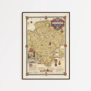 Mapa antiguo de Devonshire: Decoración de pared de Exeter
