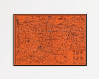 Vintage Indiana, Ohio, Kentucky Road Map Print: USA Wall Art - Etsy