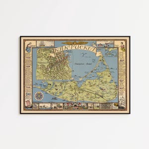 Impresión vintage de un mapa de Nantucket: arte mural de Cape Cod
