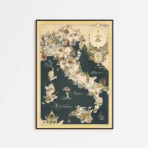 Vintage Italy Gastronomic Map Art Print: Kitchen Wall Decor