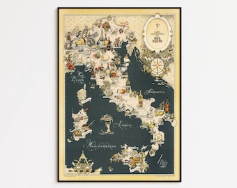Vintage Italy Gastronomic Map Art Print: Kitchen Wall Decor