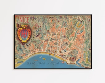 1950 Frankreich Map Print: Vintage Kunst