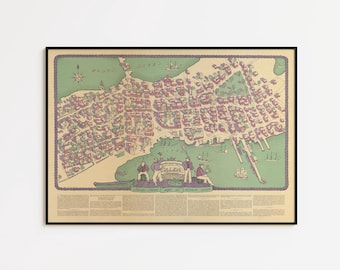 Vintage Salem Massachusetts Karte Print: 1930er Jahre gerahmte Wandkunst