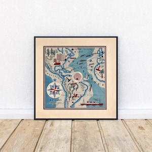 Amerika kaart afdrukken| Kunstgeschiedenis| 1931 Amerika kaart kunst aan de muur| Ingelijste muurkunst| Canvaskunst| Posterkunst| Afdrukken aan de muur | Kaart muurafdrukken
