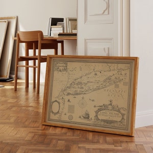 Mapa histórico de Long Island/ Impresión vintage de Long Island / Arte de pared de lienzo / Impresión de pared de mapa antiguo / Póster vintage / Mapa desplegable