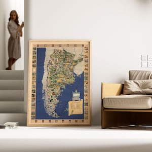 Stampa con mappa storica dell'Argentina coloniale/Stampe murali con mappa Argentina/Arte da parete su tela Argentina/Decorazione murale con vecchia mappa Argentina