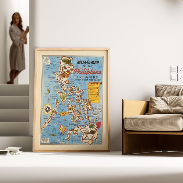 Philippines Map Print| Art History| 1945 Philippines Map Wall Art| Framed Wall Art| Canvas Art| Poster Art| Prints Wall Art| Map Wall Prints