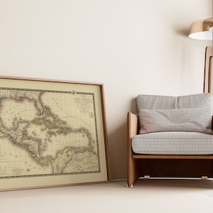 Mapa histórico de las Antillas o Indias Occidentales 1828/ Decoración de la pared del mapa antiguo/ Arte de la pared del mapa vintage/ Impresión de póster/ Impresión de arte enmarcado/ Mapa de impresión de lienzo