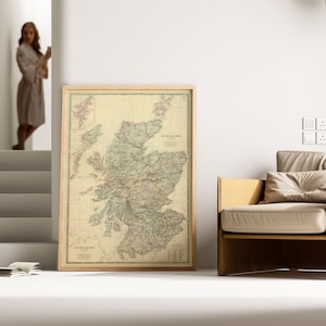 Historical Map of Scotland| 1876 Old Map Scotland Wall Print| Scotland Map Canvas Wall Art| Pull Down Map| Scotland Map Wall Poster