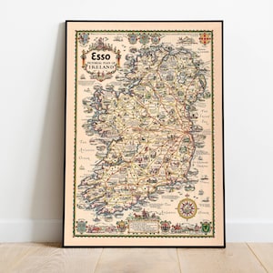 Bebilderter Plan von Irland Wandbild| Irland Alte Karte Wand Kunst | Irland Vintage Poster | Irland Karte Print für Wand-Dekor