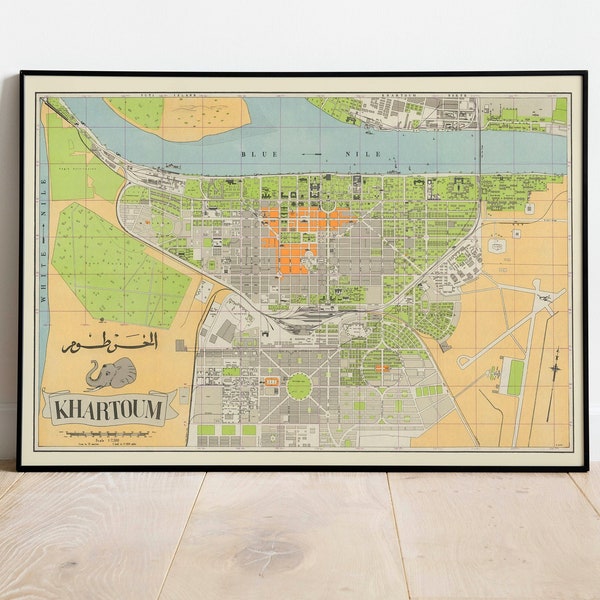City Plan of Khartoum| Sudan Maps Wall Print| Framed Poster Print| Old Maps Wall Art| Art Canvas for Wall Decor| Pull Down Map