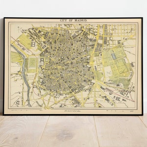 Madrid Karte Print| Kunstgeschichte| 1883 Madrid Karte Wandkunst| Gerahmte Wandkunst| Leinwandbild | Poster Kunst| Drucke Wandkunst| Stadt Karte Wandbilder