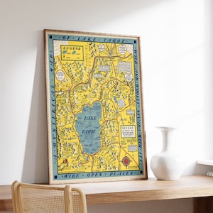 Karte von Lake Tahoe und Woolly Nevada 1947| Vintage Karte | Drucke auf Leinwand | Alte Karten Poster Wanddeko| Pull Down Map