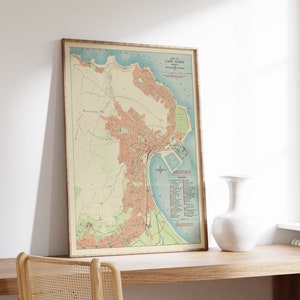Mapa del centro de Ciudad del Cabo y los suburbios vecinos/ Mapa de calles de Ciudad del Cabo/ Decoración de pared de lienzo envuelto/ Impresión de póster/ Póster de mapa de la ciudad vintage