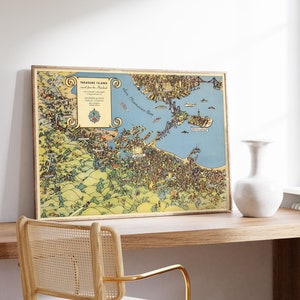 Kaart van Treasure Island gezien vanaf het vasteland| San Francisco kaart Wall Art Print| San Francisco canvas wanddecoratie| San Francisco-poster