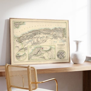Impresión de mapas de Argelia/ Impresiones de bellas artes/ 1831 Arte de pared de mapas de Argelia / Arte de pared enmarcado / Arte de lienzo / Arte de carteles / Impresiones de arte de pared / Impresiones de pared de mapas