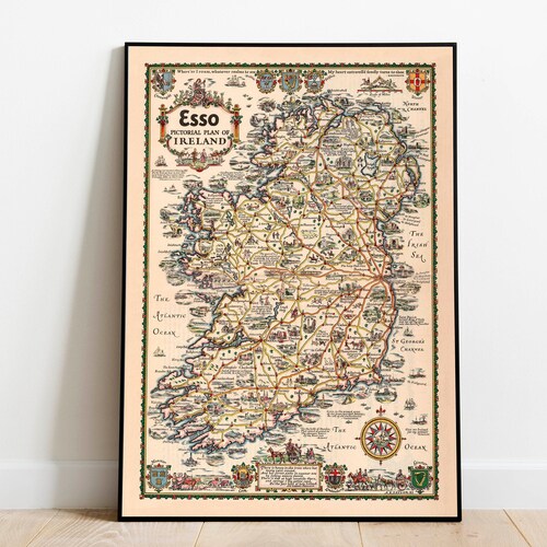 Pictorial Plan of Ireland Wall Print Ireland Old Map Wall Art Etsy