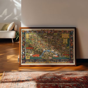 Pictorial Map of Central London 1953 Framed Poster Print Wall Art Canvas Art Print Wall Decor
