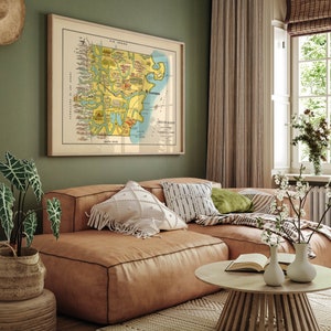 Mapa pictórico de Chubut, Argentina/ Rawson/ Impresión de arte de pared de mapa antiguo/ Impresión de arte enmarcada/ Lienzo de pared de mapa vintage/ Impresión de pared/ Impresión de póster