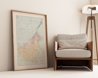 Vintage Borneo Map Print: 1904 Old Wall Art