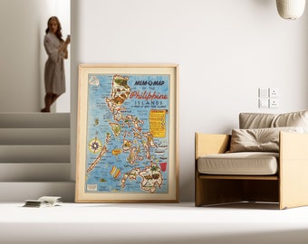 Stampa mappa Filippine / Storia dell'arte / 1945 Mappa Filippine Wall Art / Arte murale incorniciata / Arte su tela / Poster Art / Stampe Arte murale / Stampe murali mappa