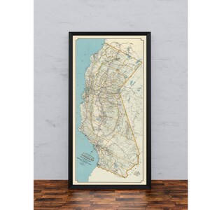Carte des autoroutes automobiles de la Californie et de l'ouest du Nevada 1917 | impressions de cartes vintage pour la décoration murale| Impressions sur toile Art mural| Carte déroulante