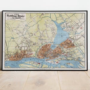 Hamburg City Map Wandbild | Gerahmte Karte Wanddeko | 1864 Hamburg Karte Kunstdruck | Posterdruck | Kunstdruck auf Leinwand | Karte Wandkunst Poster