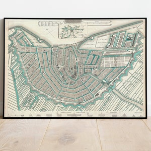 Impresión de pared del mapa de Ámsterdam/ Mapa de la ciudad de Ámsterdam de 1835 / Impresión de póster / Arte de la pared con impresión de lienzo / Póster de arte de la pared del mapa antiguo / Decoración de la pared del mapa enmarcado