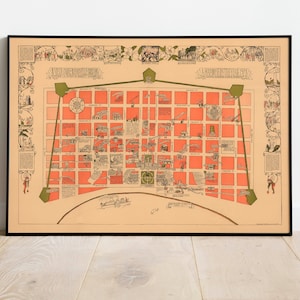 Bildkarte New Orleans, French Quarter| Dekorative Wandkunst | Vintage Karte Drucken | Gestreckte Leinwand Kunst | Wandbild