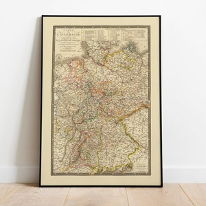 Historische Karte von Deutschland 1827| Alte Karte Wanddeko | Vintage Karte Wandkunst| Posterdruck | Gerahmter Kunstdruck| Leinwanddruck Karte