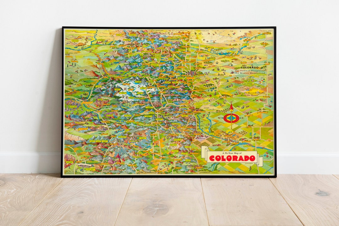Pictorial Map of Colorado| Vintage Map Poster| Poster Print| Canvas Map ...