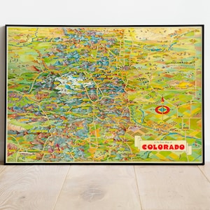 Bebilderte Karte von Colorado| Vintage Karte Poster | Posterdruck | Leinwand Karte| Kunst Leinwand Wand-Dekor | Gerahmte Wandbilder