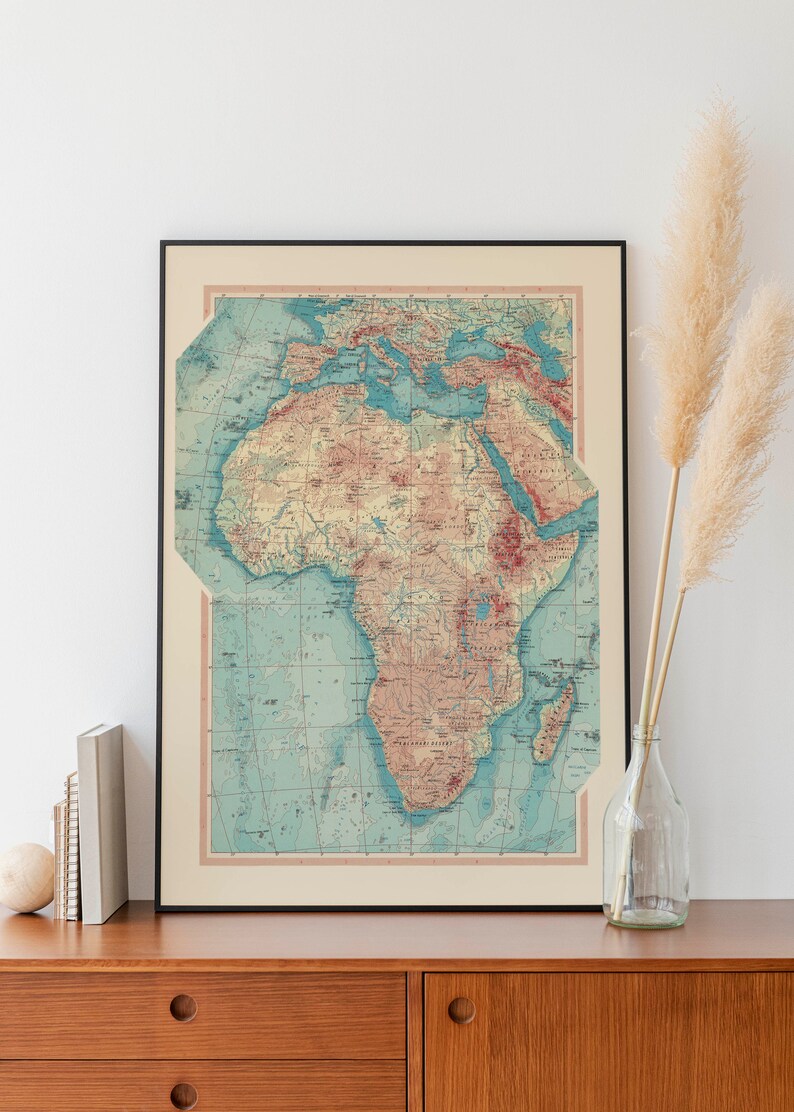 Map of Africa Old Map Wall Decor Vintage Map Wall Art Etsy