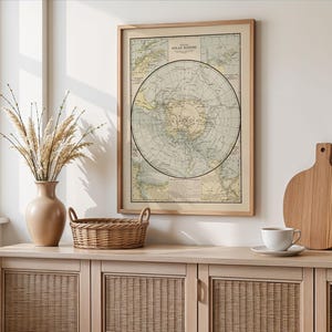 Mapa de las regiones polares del sur, 1925. Póster enmarcado, impresión artística, lienzo, decoración de pared.
