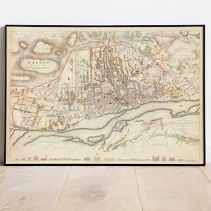 Impresión de mapas de Varsovia / Impresiones de bellas artes / 1831 Arte de la pared del mapa de Varsovia / Arte de la pared enmarcado / Arte del lienzo / Arte del cartel / Impresiones de arte de la pared / Impresiones de la pared del mapa de la ciudad