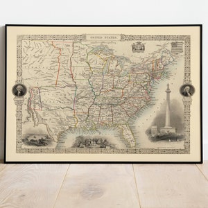 USA Karte Druck Wand-Dekor | USA Ostküste Kunstdruck | Fertig zum Aufhängen | Poster Vintage| Pull Down Karte| USA Landkarte