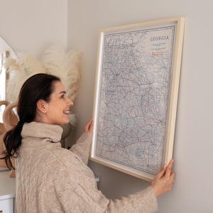Mapa de las carreteras de Georgia, 1920. Póster enmarcado. Impresión artística en lienzo. Decoración de pared.