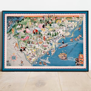 Stampa mappa vintage delle Caroline: stampa su tela della Carolina del Nord e del Sud