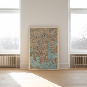 Mapa de la ciudad de Sídney/ Mapas de Australia/ Impresión de póster/ Impresión de pared enmarcada/ Decoración de pared con impresión de lienzo/ Póster de pared/ Arte de pared de mapa vintage