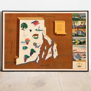 Mappa storica del Rhode Island/ Stampa da parete della mappa del Rhode Island del 1938/ Decorazione della parete delle mappe degli Stati Uniti/Stampa su tela/Stampa artistica incorniciata/Poster da parete della mappa