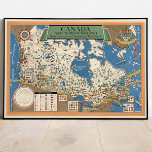 Kartendruck von Kanada und Neufundland| Alte Karte Kanada Wandbild | Kanada Karte Wand Kunst Leinwand| Vintage Poster Wanddeko