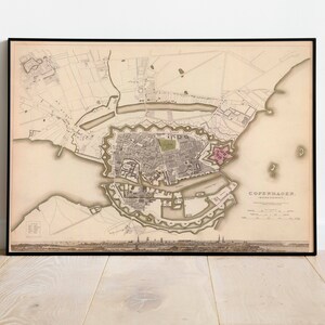 Kopenhagen Karte Wand Print| Gerahmte Karte Wanddeko | 1837 Kopenhagen Karte Kunstdruck | Posterdruck | Kunstdruck auf Leinwand | Karte Wandkunst Poster